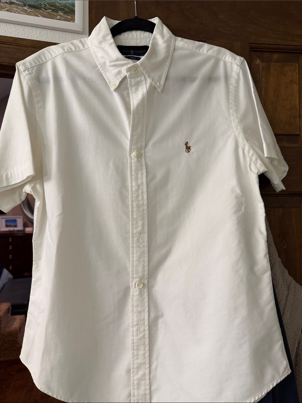 Ralph Lauren Cream Short-Sleeve Button-Down Polo Shirt